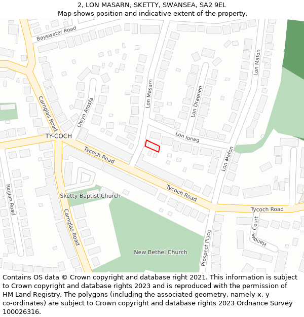 2, LON MASARN, SKETTY, SWANSEA, SA2 9EL: Location map and indicative extent of plot