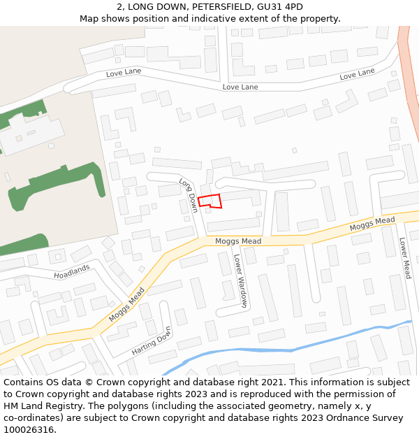 2, LONG DOWN, PETERSFIELD, GU31 4PD: Location map and indicative extent of plot