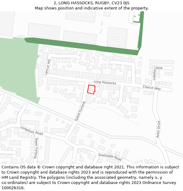 2, LONG HASSOCKS, RUGBY, CV23 0JS: Location map and indicative extent of plot