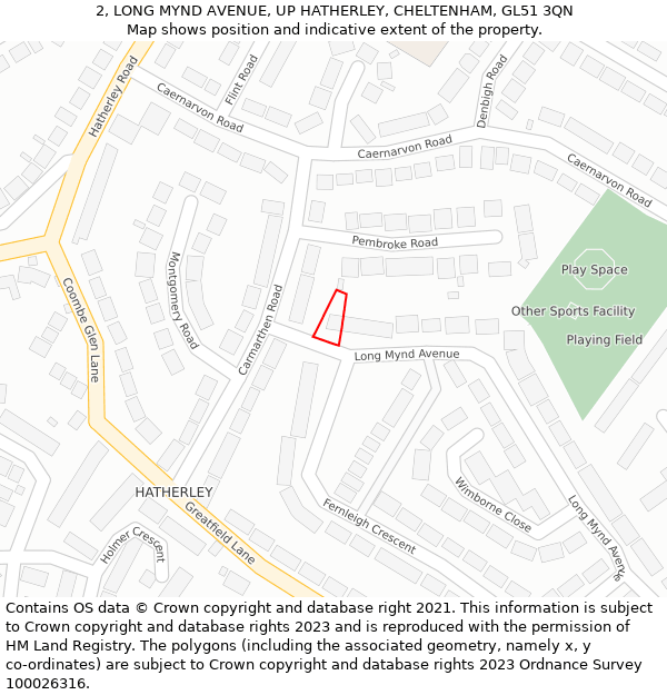 2, LONG MYND AVENUE, UP HATHERLEY, CHELTENHAM, GL51 3QN: Location map and indicative extent of plot
