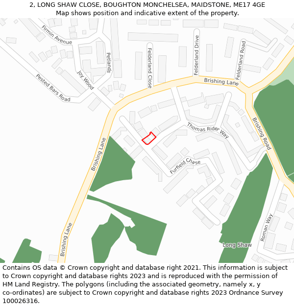 2, LONG SHAW CLOSE, BOUGHTON MONCHELSEA, MAIDSTONE, ME17 4GE: Location map and indicative extent of plot