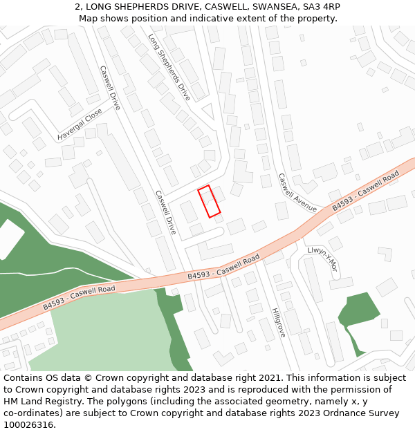2, LONG SHEPHERDS DRIVE, CASWELL, SWANSEA, SA3 4RP: Location map and indicative extent of plot