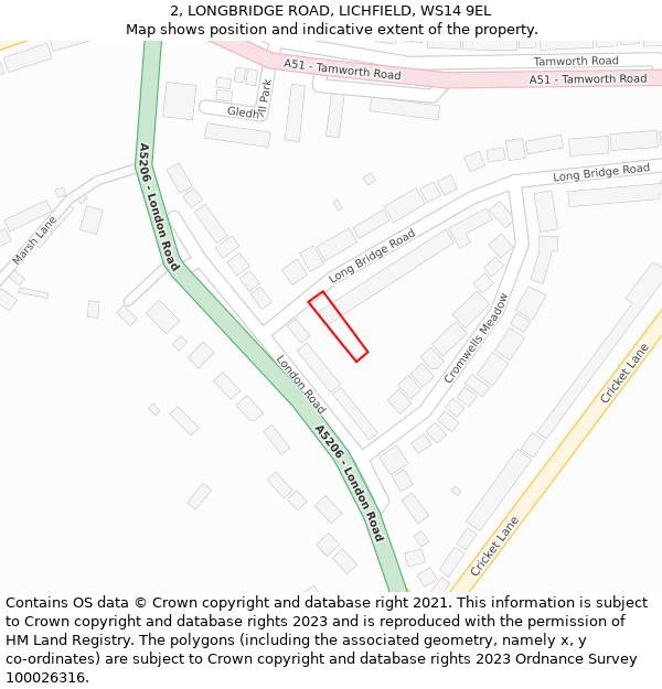 2, LONGBRIDGE ROAD, LICHFIELD, WS14 9EL: Location map and indicative extent of plot