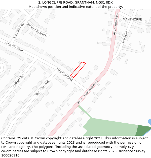 2, LONGCLIFFE ROAD, GRANTHAM, NG31 8DX: Location map and indicative extent of plot