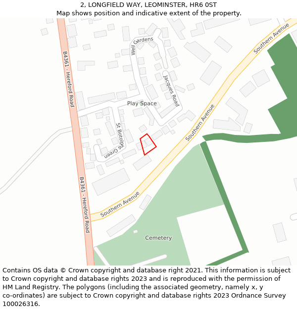 2, LONGFIELD WAY, LEOMINSTER, HR6 0ST: Location map and indicative extent of plot