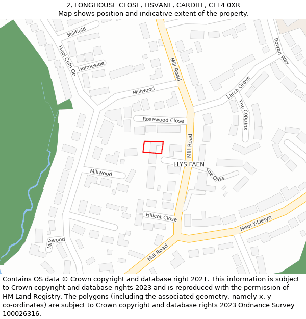 2, LONGHOUSE CLOSE, LISVANE, CARDIFF, CF14 0XR: Location map and indicative extent of plot