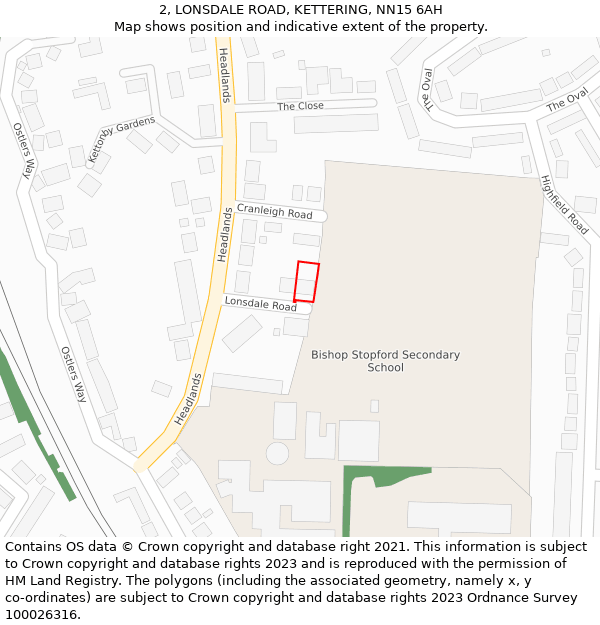 2, LONSDALE ROAD, KETTERING, NN15 6AH: Location map and indicative extent of plot
