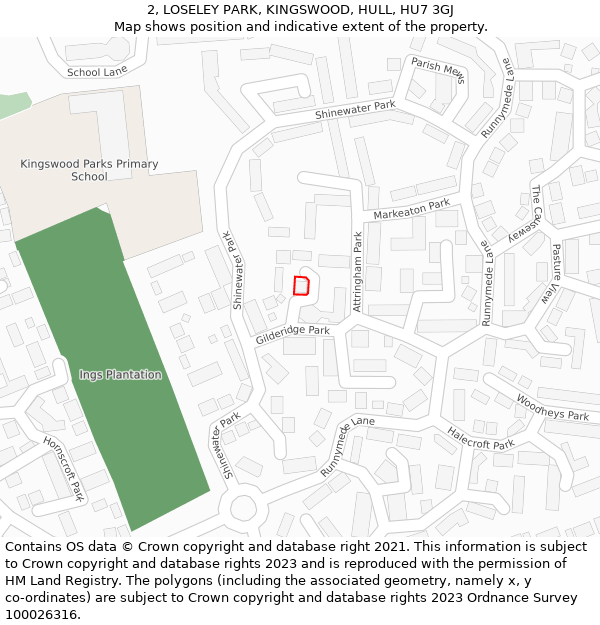 2, LOSELEY PARK, KINGSWOOD, HULL, HU7 3GJ: Location map and indicative extent of plot