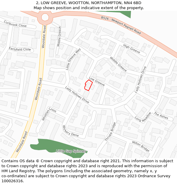 2, LOW GREEVE, WOOTTON, NORTHAMPTON, NN4 6BD: Location map and indicative extent of plot