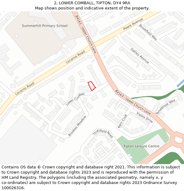 2, LOWER COMBALL, TIPTON, DY4 9RA: Location map and indicative extent of plot