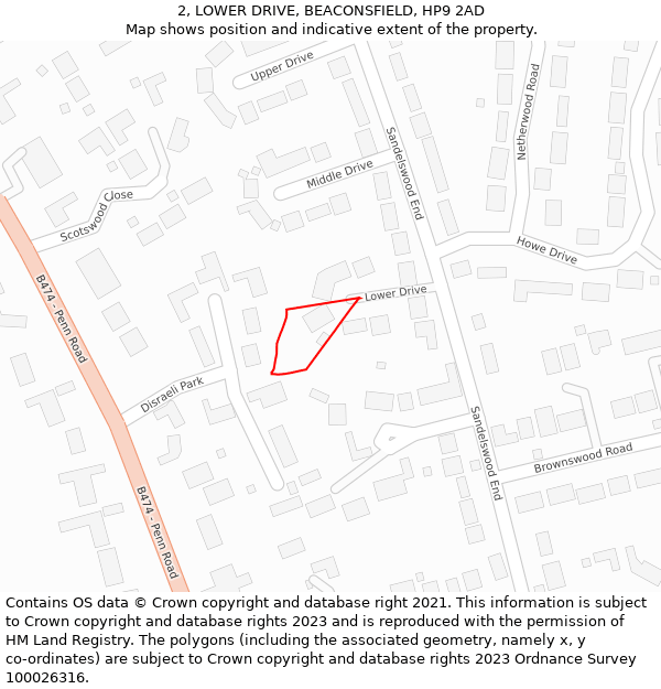 2, LOWER DRIVE, BEACONSFIELD, HP9 2AD: Location map and indicative extent of plot