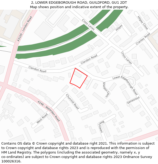 2, LOWER EDGEBOROUGH ROAD, GUILDFORD, GU1 2DT: Location map and indicative extent of plot