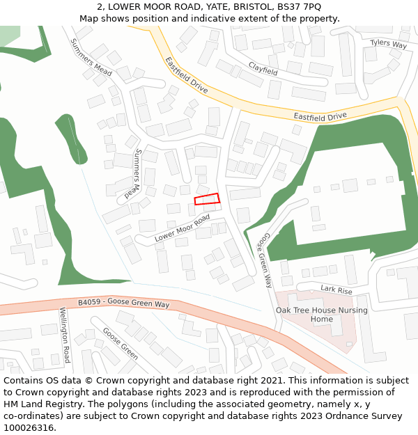 2, LOWER MOOR ROAD, YATE, BRISTOL, BS37 7PQ: Location map and indicative extent of plot