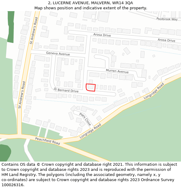 2, LUCERNE AVENUE, MALVERN, WR14 3QA: Location map and indicative extent of plot