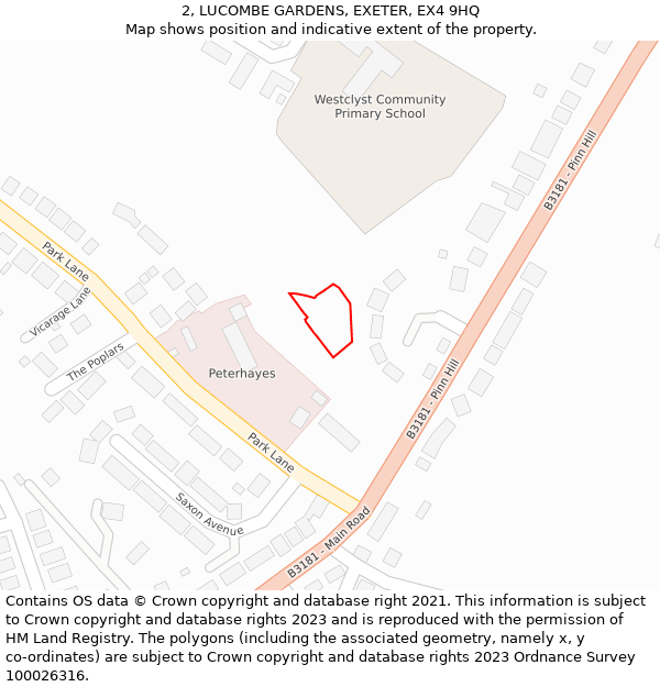 2, LUCOMBE GARDENS, EXETER, EX4 9HQ: Location map and indicative extent of plot