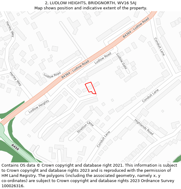 2, LUDLOW HEIGHTS, BRIDGNORTH, WV16 5AJ: Location map and indicative extent of plot