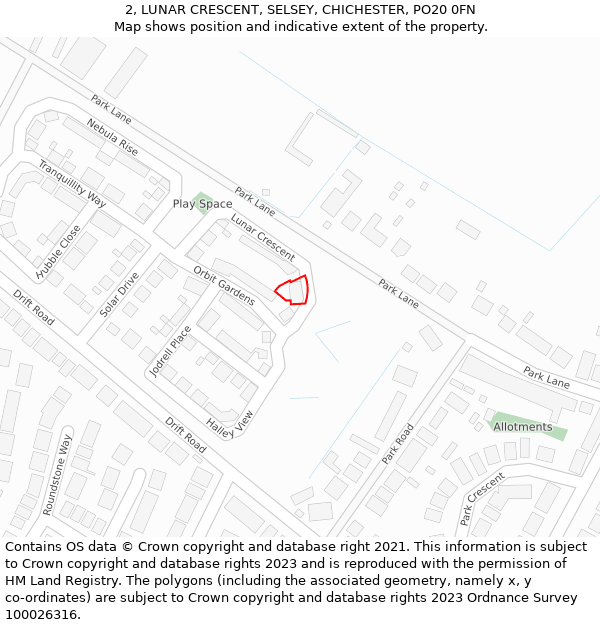 2, LUNAR CRESCENT, SELSEY, CHICHESTER, PO20 0FN: Location map and indicative extent of plot