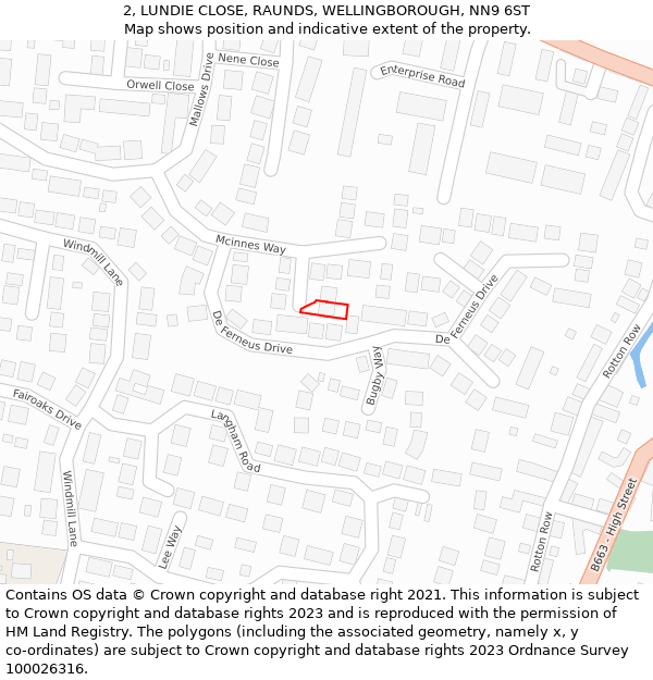 2, LUNDIE CLOSE, RAUNDS, WELLINGBOROUGH, NN9 6ST: Location map and indicative extent of plot