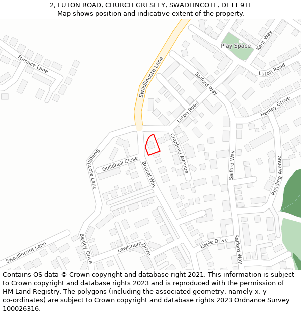 2, LUTON ROAD, CHURCH GRESLEY, SWADLINCOTE, DE11 9TF: Location map and indicative extent of plot