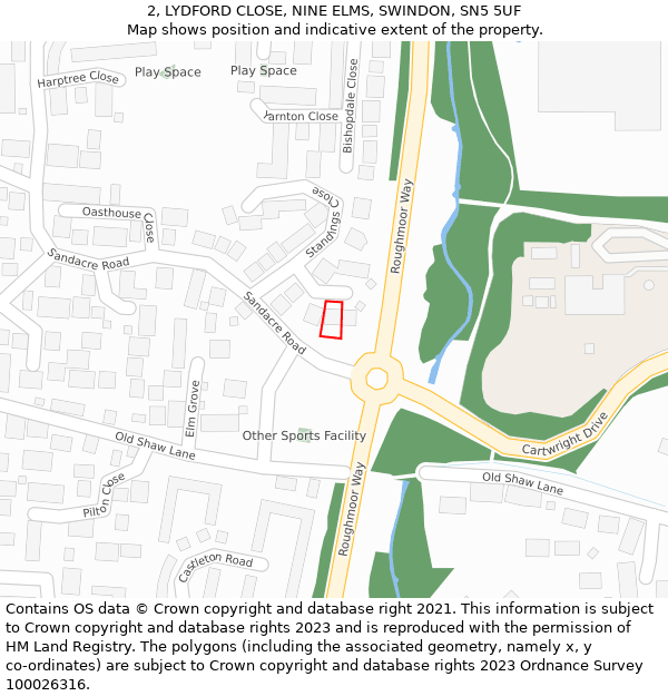 2, LYDFORD CLOSE, NINE ELMS, SWINDON, SN5 5UF: Location map and indicative extent of plot