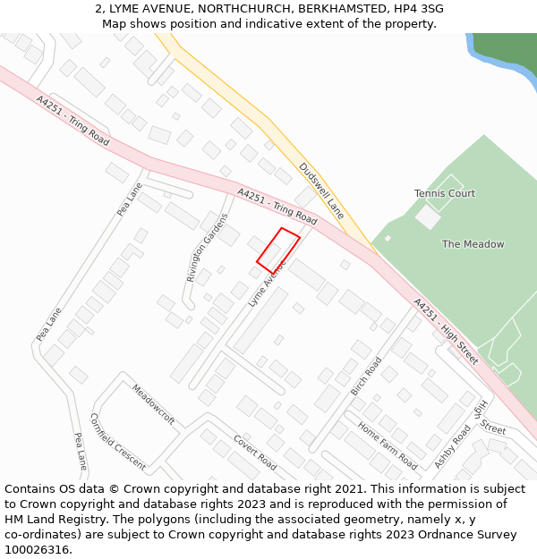 2, LYME AVENUE, NORTHCHURCH, BERKHAMSTED, HP4 3SG: Location map and indicative extent of plot