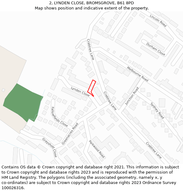 2, LYNDEN CLOSE, BROMSGROVE, B61 8PD: Location map and indicative extent of plot