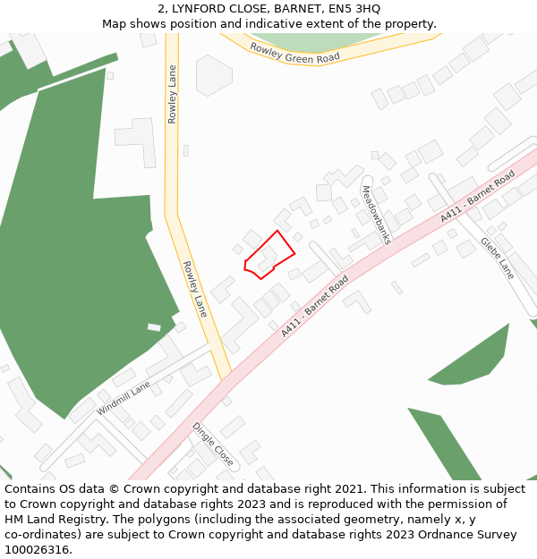 2, LYNFORD CLOSE, BARNET, EN5 3HQ: Location map and indicative extent of plot