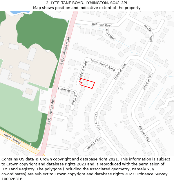 2, LYTELTANE ROAD, LYMINGTON, SO41 3PL: Location map and indicative extent of plot
