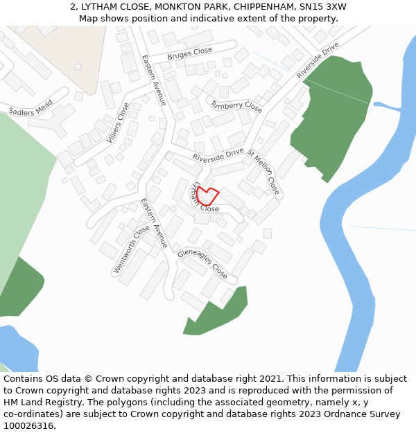 2, LYTHAM CLOSE, MONKTON PARK, CHIPPENHAM, SN15 3XW: Location map and indicative extent of plot