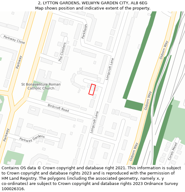 2, LYTTON GARDENS, WELWYN GARDEN CITY, AL8 6EG: Location map and indicative extent of plot
