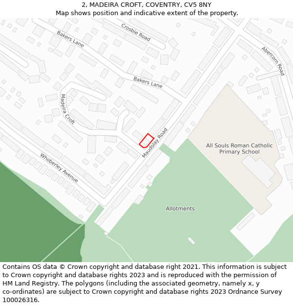 2, MADEIRA CROFT, COVENTRY, CV5 8NY: Location map and indicative extent of plot