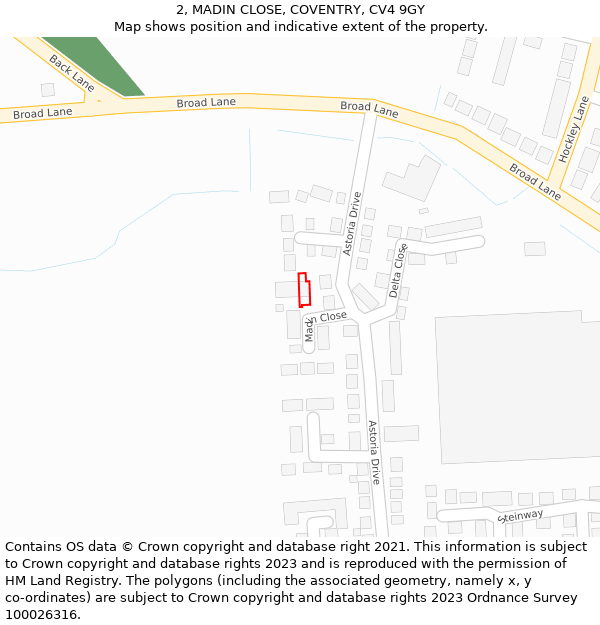 2, MADIN CLOSE, COVENTRY, CV4 9GY: Location map and indicative extent of plot