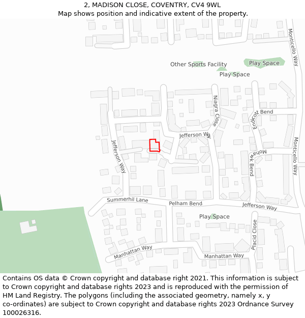 2, MADISON CLOSE, COVENTRY, CV4 9WL: Location map and indicative extent of plot