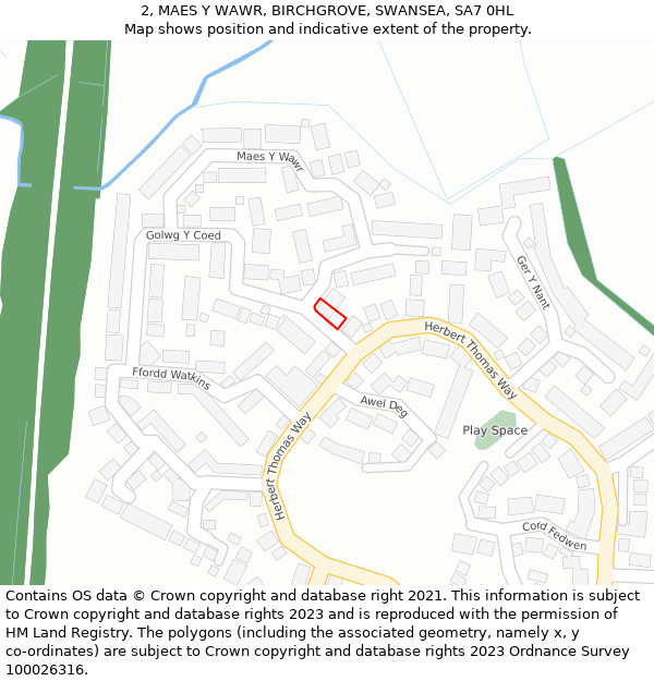 2, MAES Y WAWR, BIRCHGROVE, SWANSEA, SA7 0HL: Location map and indicative extent of plot