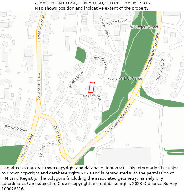 2, MAGDALEN CLOSE, HEMPSTEAD, GILLINGHAM, ME7 3TA: Location map and indicative extent of plot