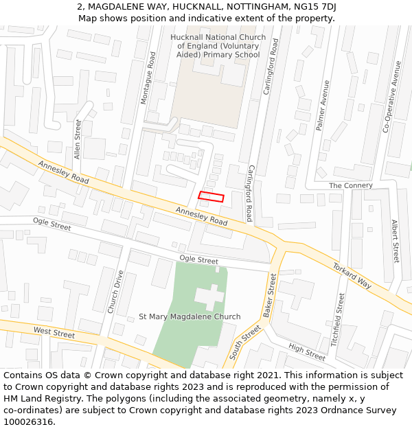 2, MAGDALENE WAY, HUCKNALL, NOTTINGHAM, NG15 7DJ: Location map and indicative extent of plot