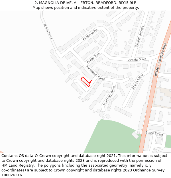 2, MAGNOLIA DRIVE, ALLERTON, BRADFORD, BD15 9LR: Location map and indicative extent of plot