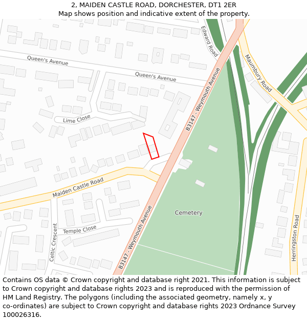 2, MAIDEN CASTLE ROAD, DORCHESTER, DT1 2ER: Location map and indicative extent of plot