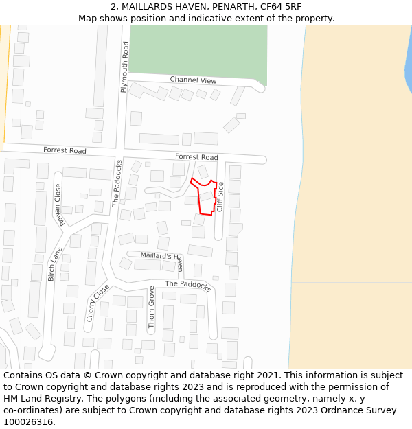 2, MAILLARDS HAVEN, PENARTH, CF64 5RF: Location map and indicative extent of plot