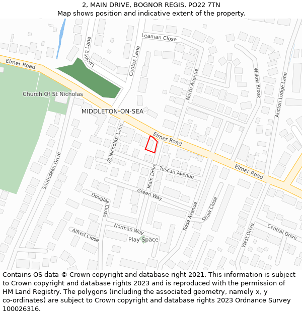 2, MAIN DRIVE, BOGNOR REGIS, PO22 7TN: Location map and indicative extent of plot