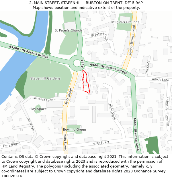 2, MAIN STREET, STAPENHILL, BURTON-ON-TRENT, DE15 9AP: Location map and indicative extent of plot