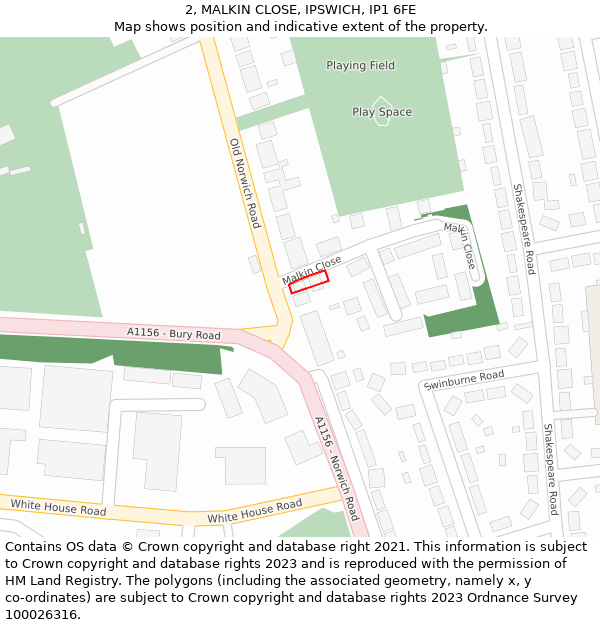 2, MALKIN CLOSE, IPSWICH, IP1 6FE: Location map and indicative extent of plot