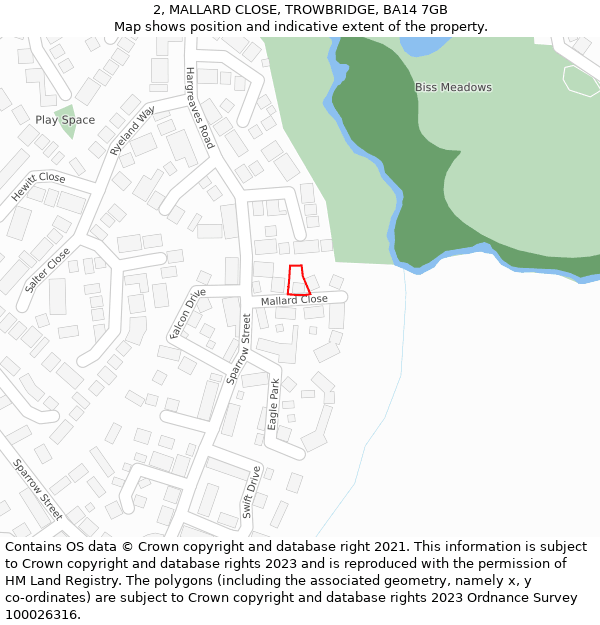 2, MALLARD CLOSE, TROWBRIDGE, BA14 7GB: Location map and indicative extent of plot