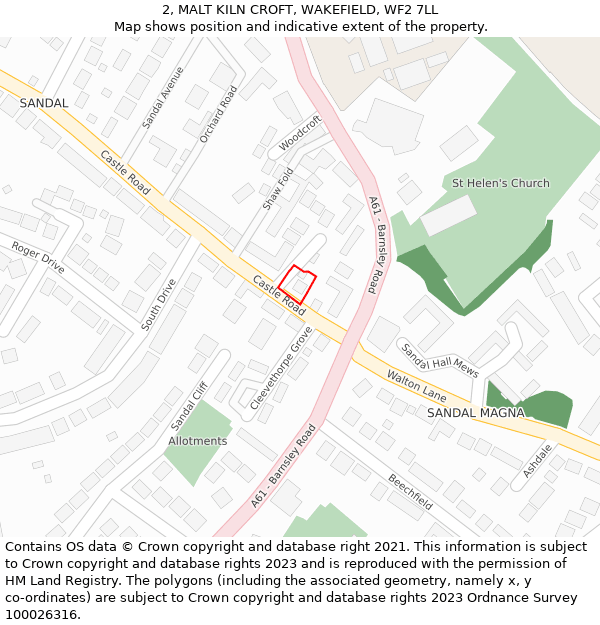 2, MALT KILN CROFT, WAKEFIELD, WF2 7LL: Location map and indicative extent of plot