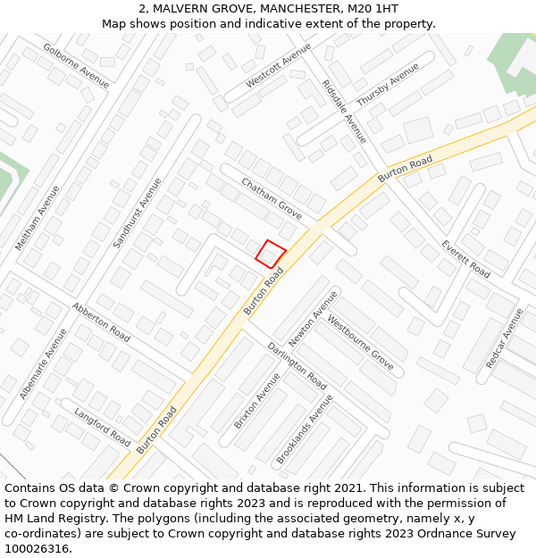 2, MALVERN GROVE, MANCHESTER, M20 1HT: Location map and indicative extent of plot