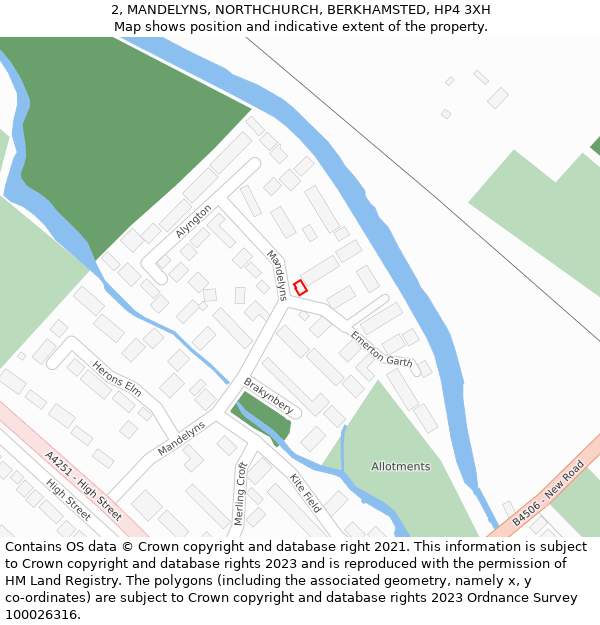 2, MANDELYNS, NORTHCHURCH, BERKHAMSTED, HP4 3XH: Location map and indicative extent of plot