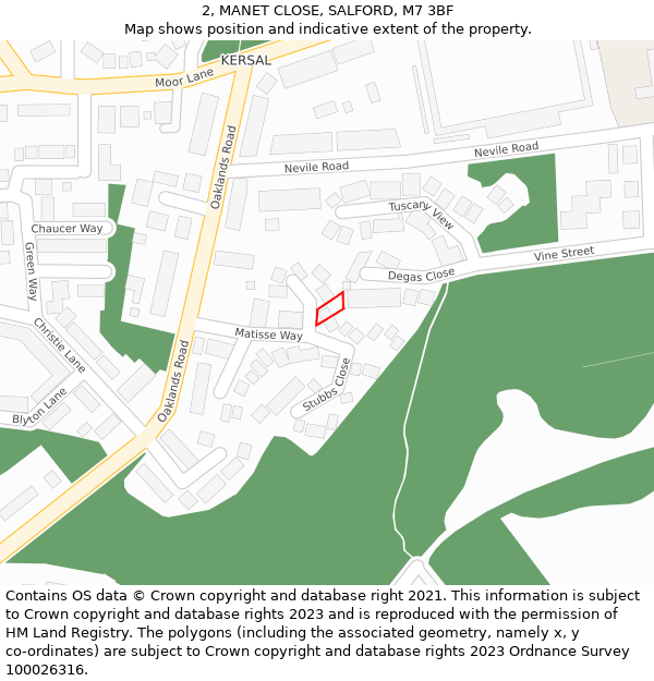 2, MANET CLOSE, SALFORD, M7 3BF: Location map and indicative extent of plot