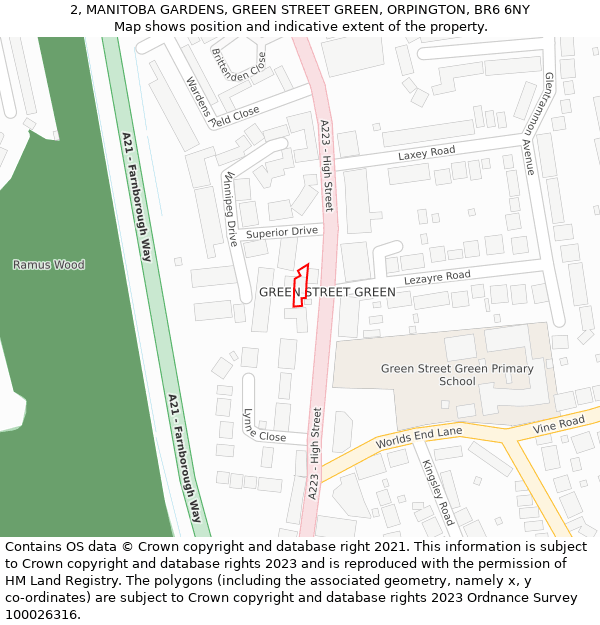 2, MANITOBA GARDENS, GREEN STREET GREEN, ORPINGTON, BR6 6NY: Location map and indicative extent of plot