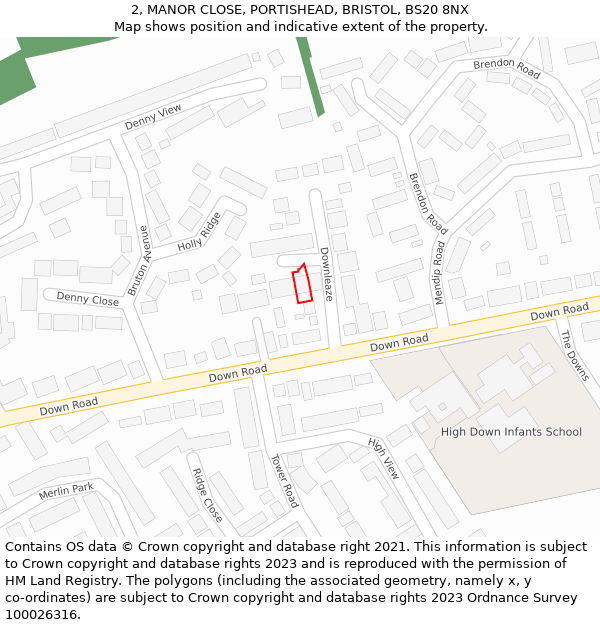 2, MANOR CLOSE, PORTISHEAD, BRISTOL, BS20 8NX: Location map and indicative extent of plot