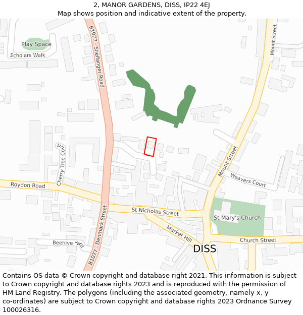 2, MANOR GARDENS, DISS, IP22 4EJ: Location map and indicative extent of plot